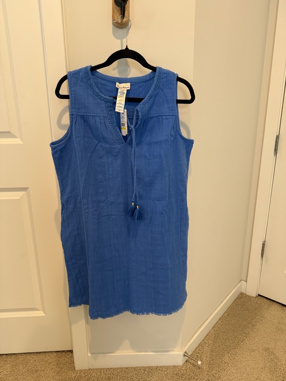 Tommy Bahama Cobalt Blue Sleeveless Cotton Shift Dress with Tassel